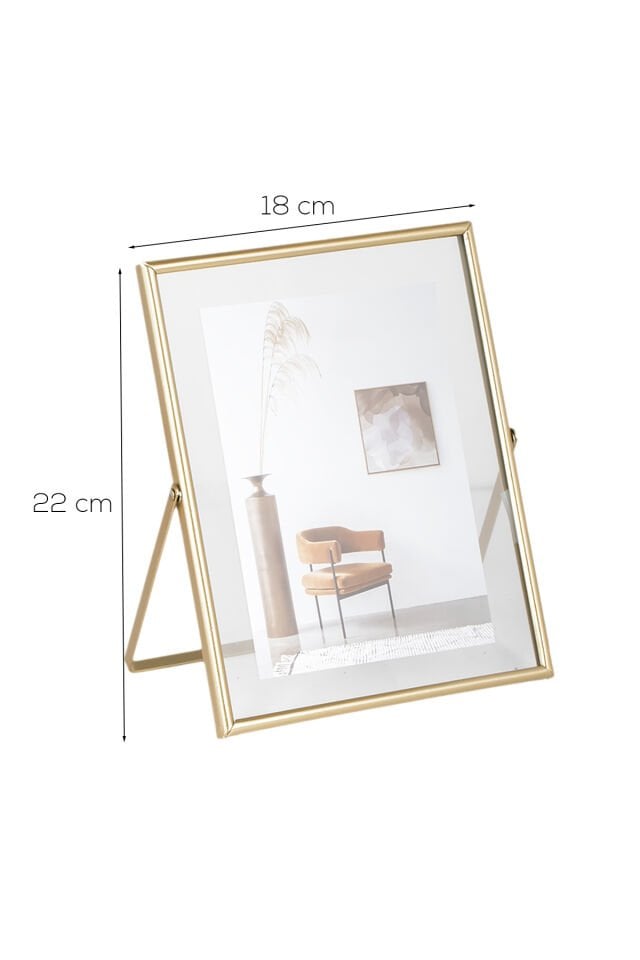 Porsima Dhz90102 Altın Metal Modern Dekoratif Cam Fotoğraf Çerçevesi Masa Duvar Fotoğraf Çerçevesi 18x22cm
