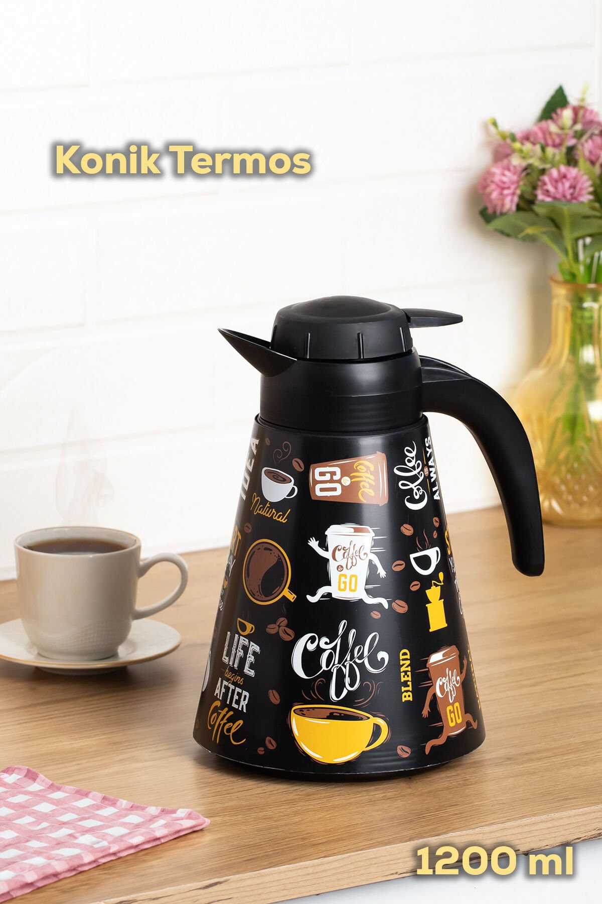 Porsima 161704-006 Desenli 1,2L Konik Termos Sıcak ve Soğuk İçecek Saklama Termosu