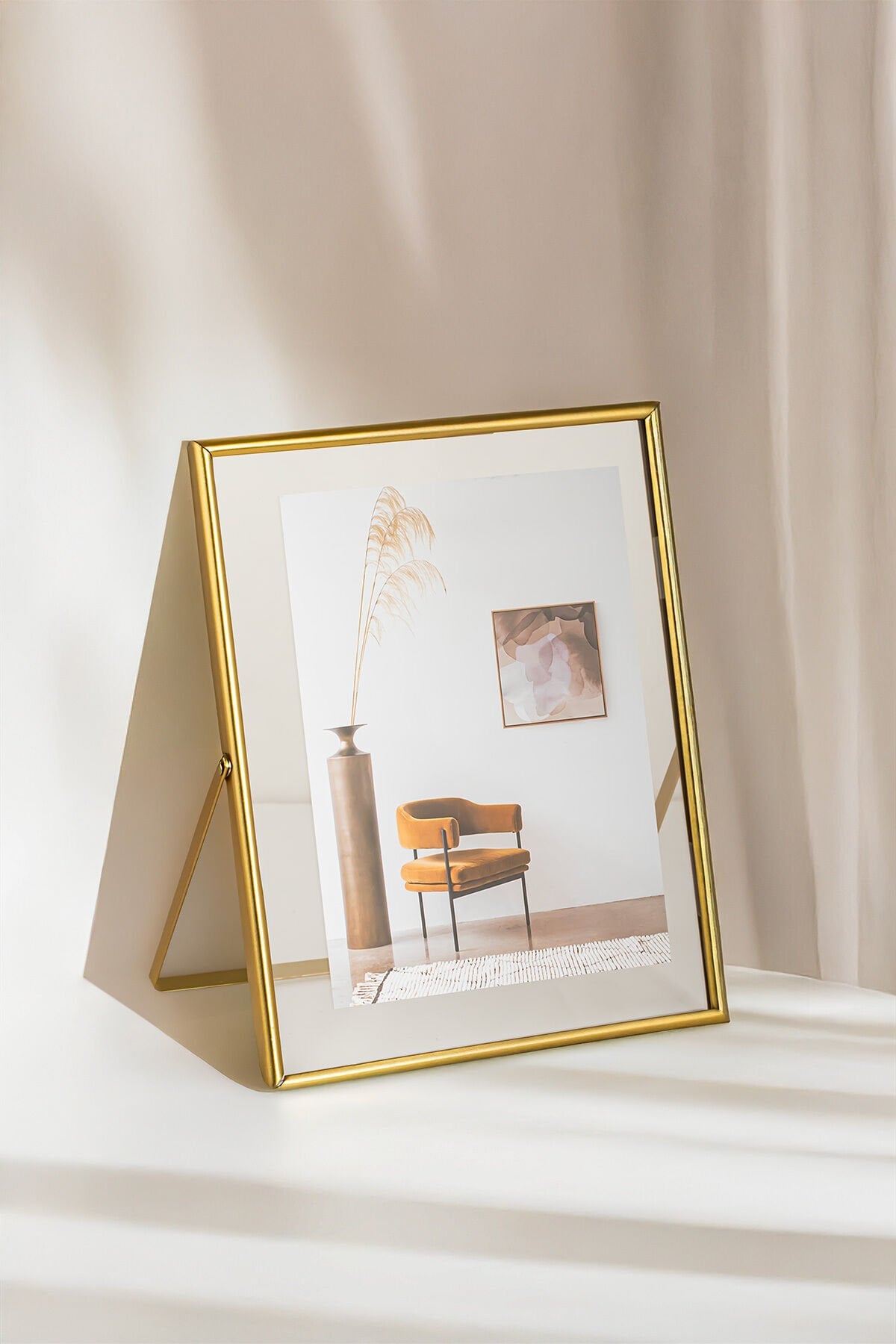 Porsima Dhz90103 Altın Metal Modern Dekoratif Cam Fotoğraf Çerçevesi Masa Duvar Fotoğraf Çerçevesi 20x25cm