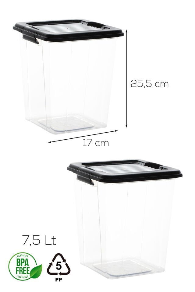 Porsima 4378 2li Mega Boy Hava Geçirmez Deterjan Saklama Kabı Erzak Saklama Kabı Seti Gri 7,5lt