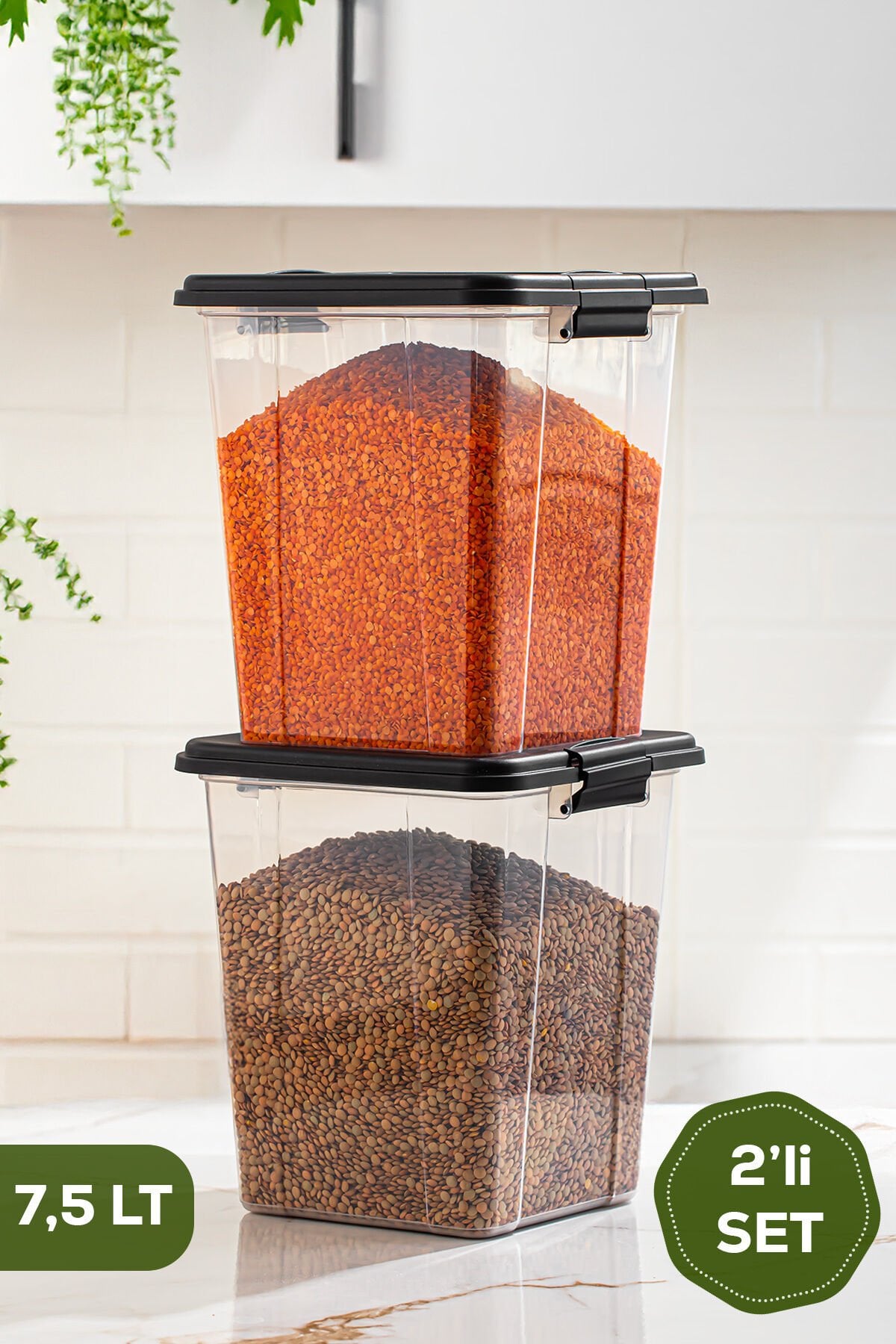 Porsima 4378 2li Mega Boy Hava Geçirmez Deterjan Saklama Kabı Erzak Saklama Kabı Seti Gri 7,5lt