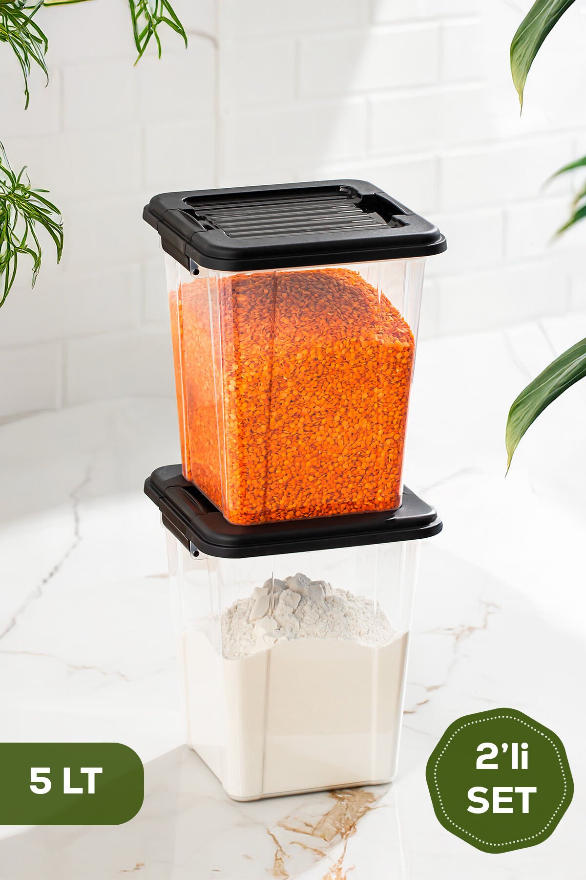 Porsima 4379 2li Mega Boy Hava Geçirmez Deterjan Saklama Kabı Erzak Saklama Kabı Seti Gri 5 lt