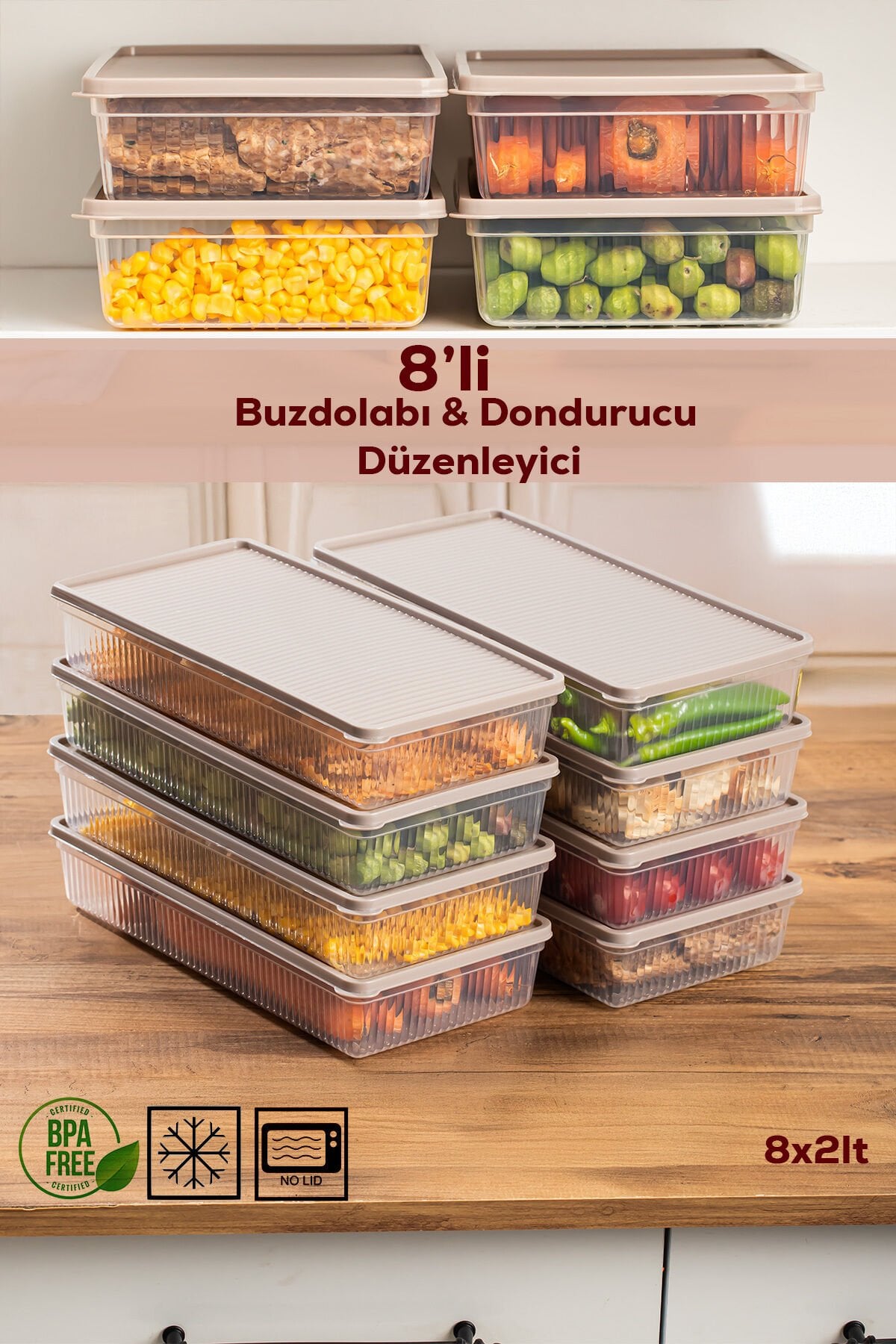 Porsima 5310 8li Buzdolabı Organizeri Mikrodalga Ve Derin Dondurucu Buzluk Bakliyat Saklama Kabı - 2lt