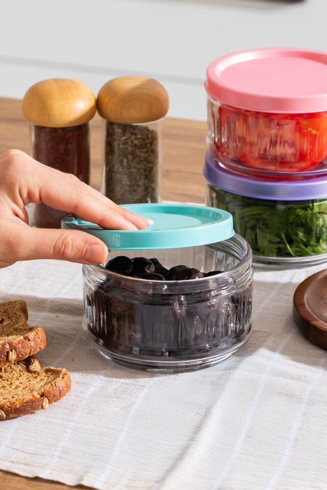 Porsima Lapis 4lü Hava Geçirmez Cam Kahvaltılık Seti Renkli Kapaklı Saklama Kabı 400ml