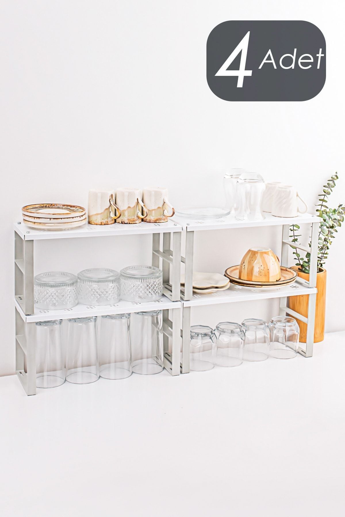 Porsima Org-02 4lü Raf Düzenleyici Dolap Içi Düzenleyici Raf Tabak Bardak Rafı Raf Yükseltici 13*31,5*15 cm