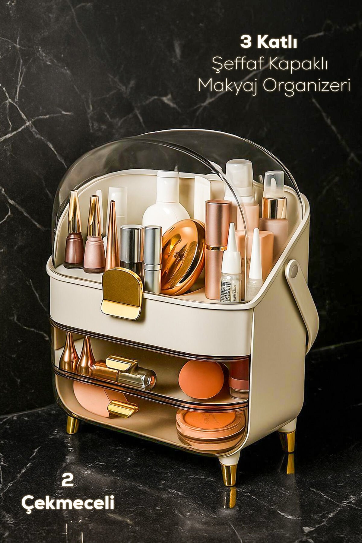 Porsima Ak-865 Çok Amaçlı Organizer 3 Katlı 2 Çekmeceli Kozmetik Ürün Parfüm Krem Takı Makyaj Düzenleyici