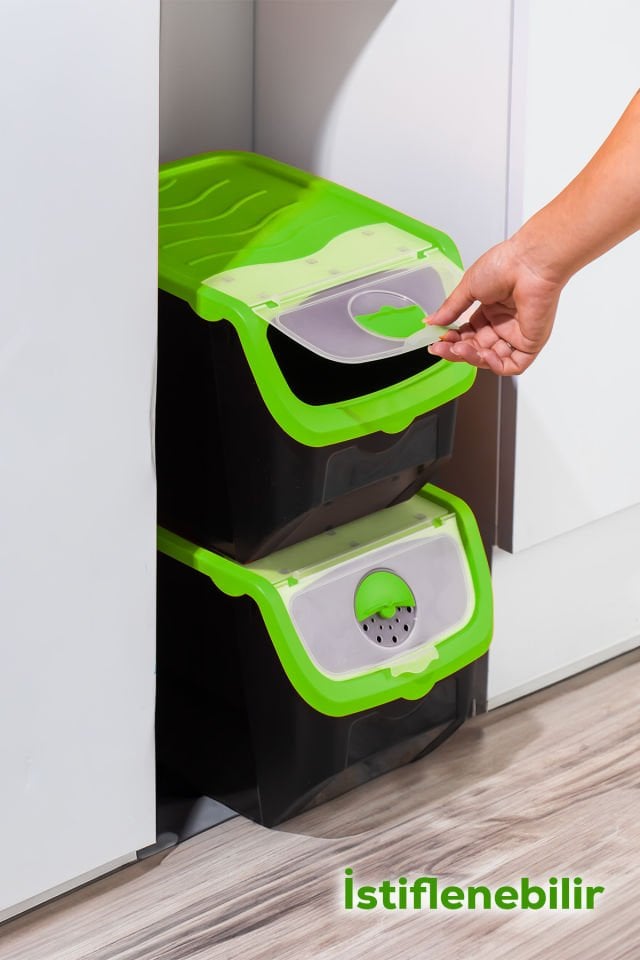 Porsima 1506 Yeşil 2'li Çok Amaçlı Plastik Patates Soğan Sarımsak Saklama Kutusu 12 L Renkli Kapak