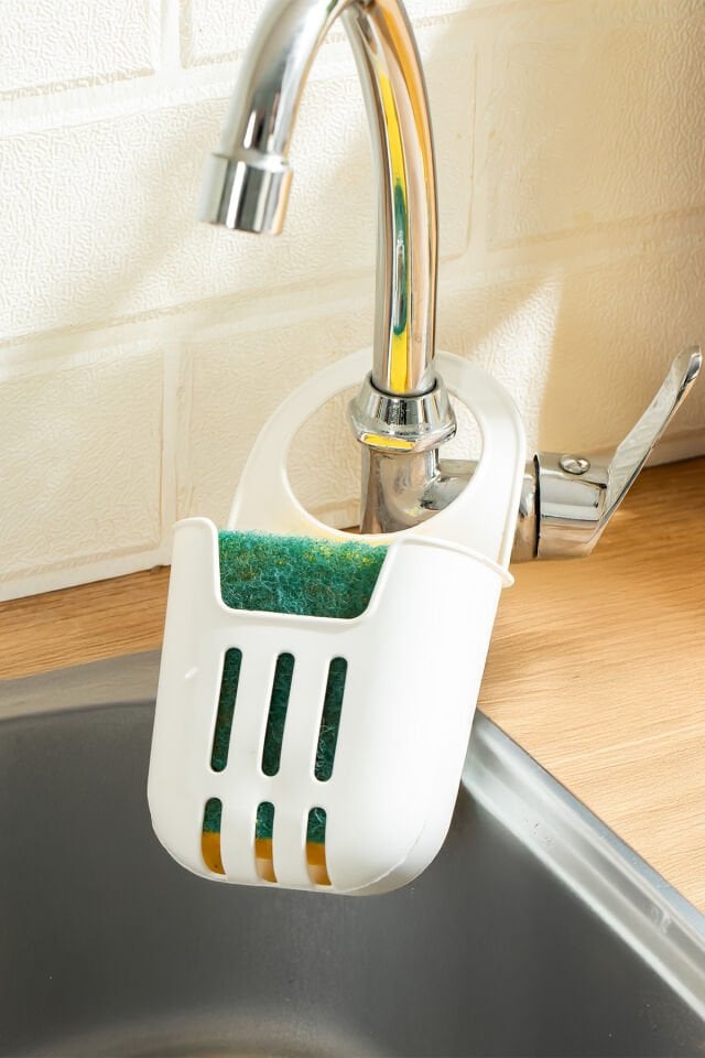 Porsima Org-319-1 Pratik Askılı Silikon Bulaşık Süngerlik Düzenleyici - Bulaşık Süngeri - Beyaz