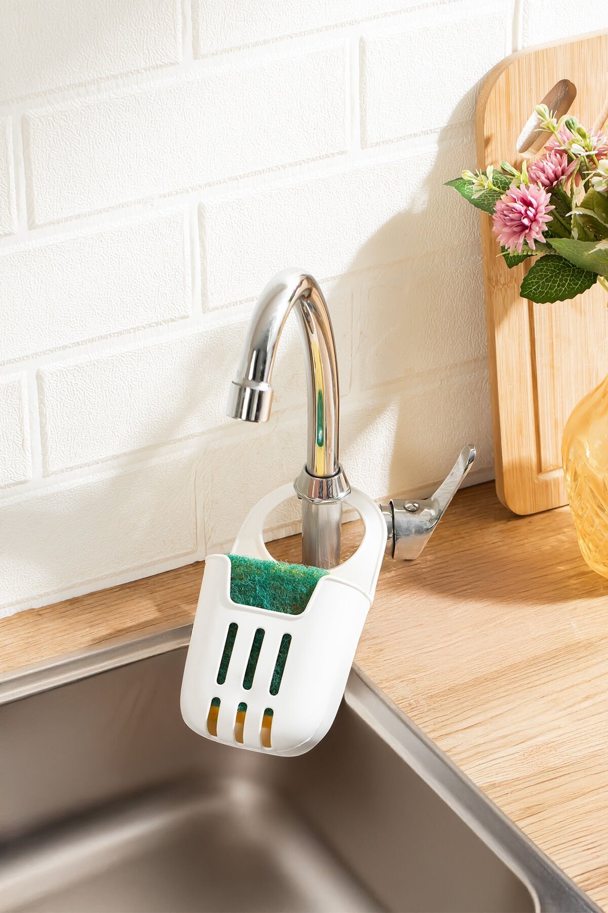 Porsima Org-319-1 Pratik Askılı Silikon Bulaşık Süngerlik Düzenleyici - Bulaşık Süngeri - Beyaz