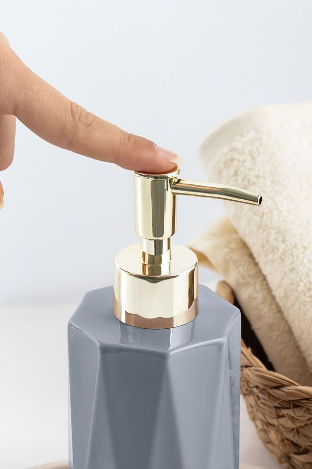 Porsima 3205 Seramik Sıvı Sabunluk - Tezgah Üstü Banyo Mutfak Lavabo Sabunluğu - 250 cc-ANTRASİT
