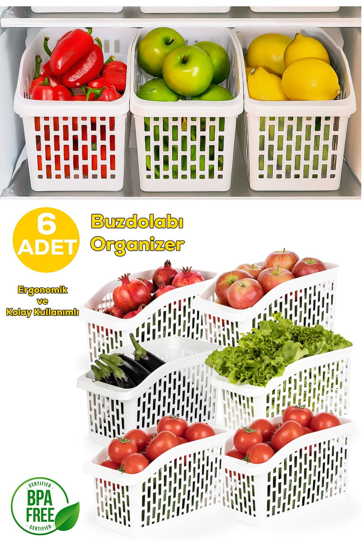 Porsima Org-23 6lı Çok Amaçlı Plastik Dolap Içi Düzenleyici Saklama Kutusu Organizer Sepet - Beyaz