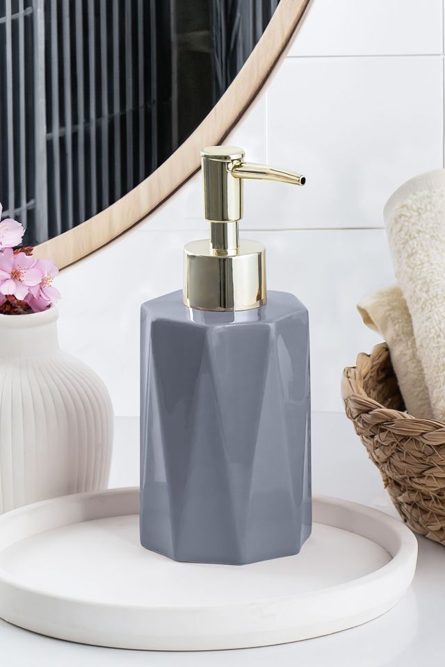 Porsima 3205 Seramik Sıvı Sabunluk - Tezgah Üstü Banyo Mutfak Lavabo Sabunluğu - 250 cc-ANTRASİT