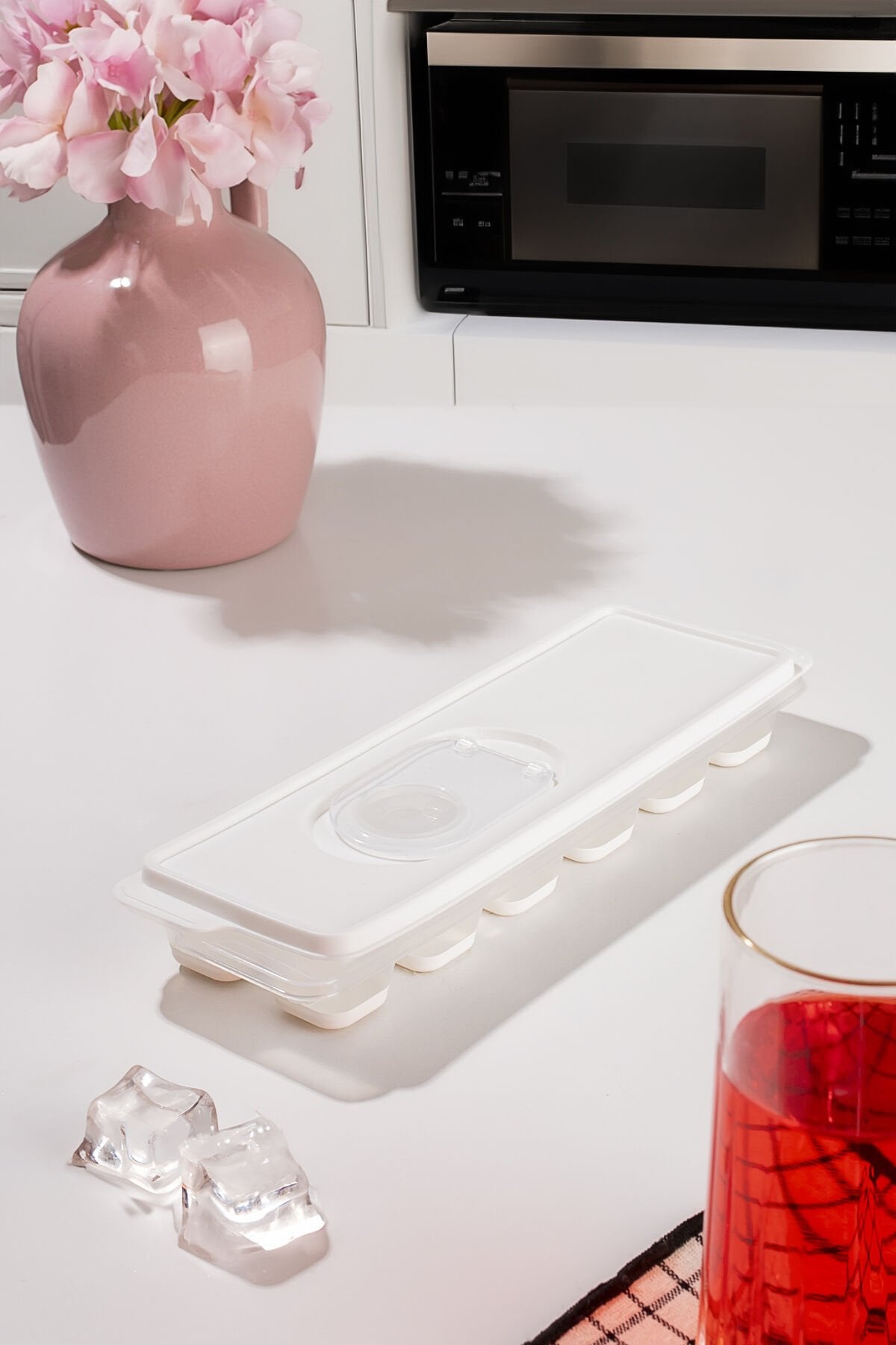 Porsima Org-160 Plastik Kapaklı 12 Hazneli Yapışmaz Silikon Tabanlı Buzluk Buz Kalıbı - Beyaz