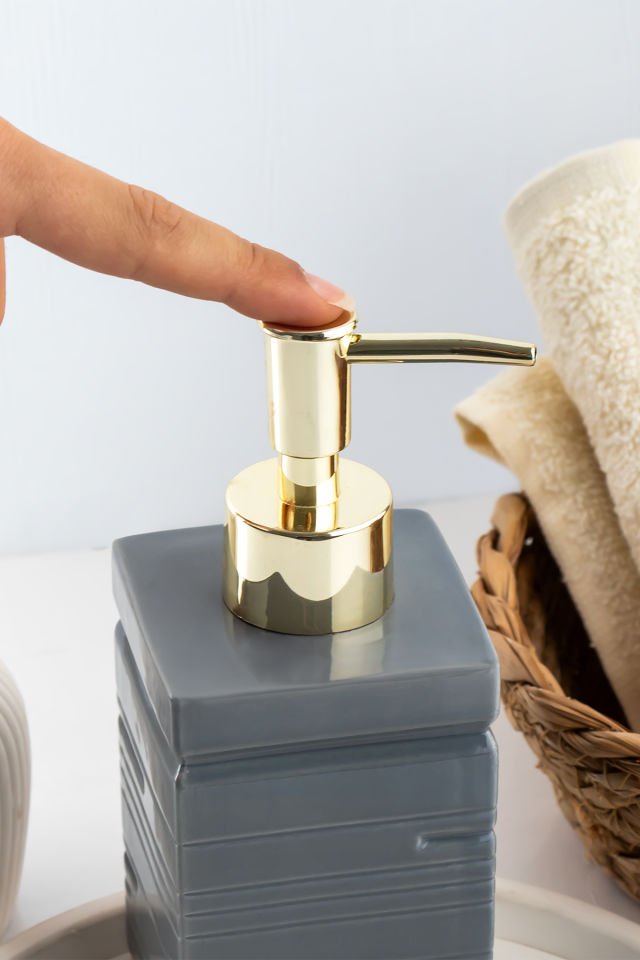 Porsima 3206 Seramik Sıvı Sabunluk - Tezgah Üstü Banyo Mutfak Lavabo Sabunluğu - 275 cc-ANTRASİT