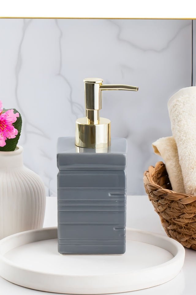 Porsima 3206 Seramik Sıvı Sabunluk - Tezgah Üstü Banyo Mutfak Lavabo Sabunluğu - 275 cc-ANTRASİT