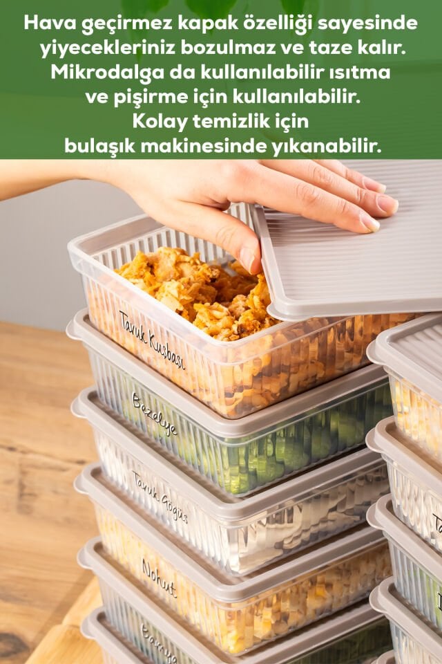Porsima 5311 12li Buzdolabı ve Difriz Düzenleyici Saklama Kabı Seti - BPA İçermez, Mikrodalga Uyumlu, Kapaklı, Gıda Saklama Kabı, Kapicino, 2 Lt