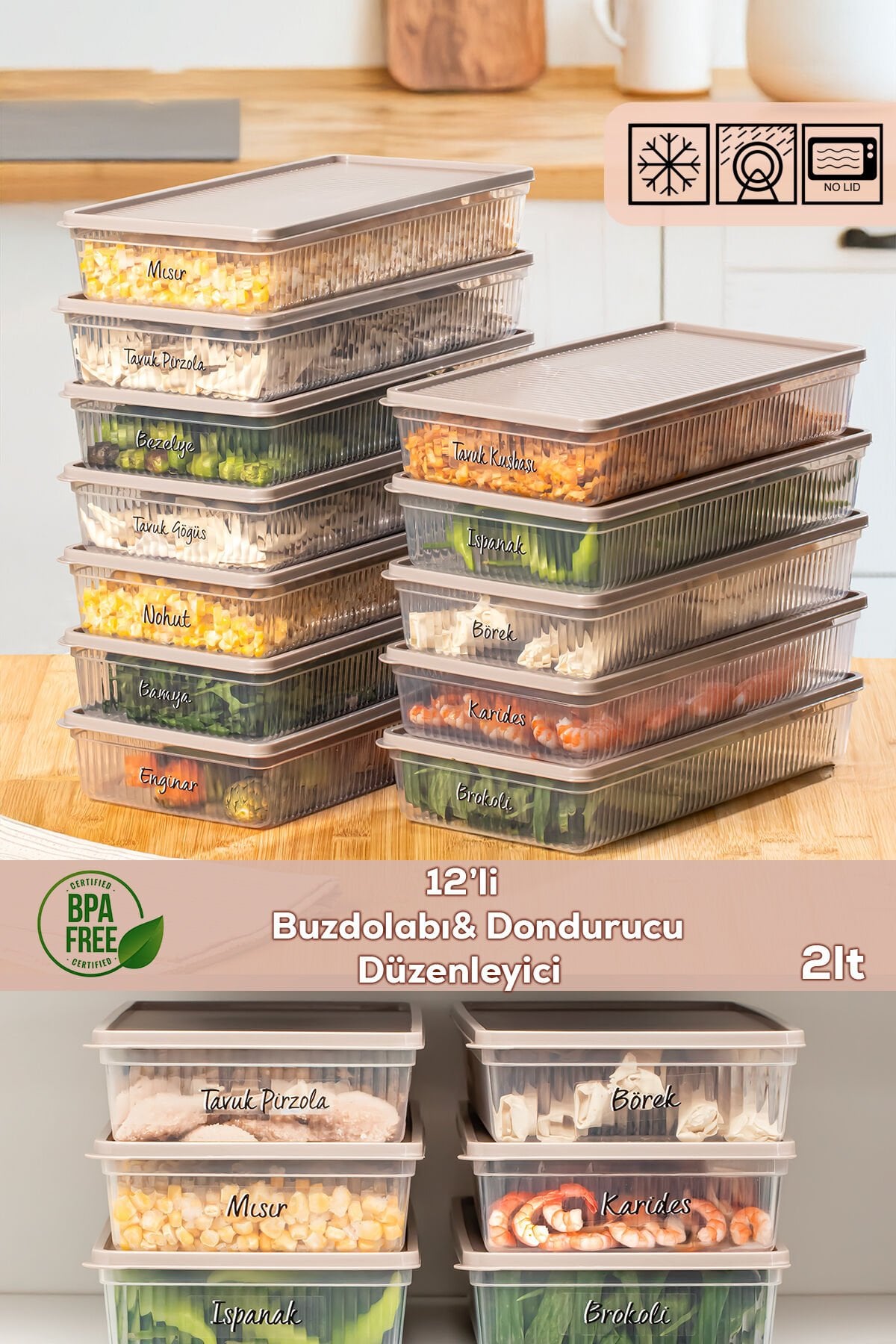 Porsima 5311 12li Buzdolabı ve Difriz Düzenleyici Organizer Mikrodalga Derin Dondurucu Buzluk Saklama Kabı