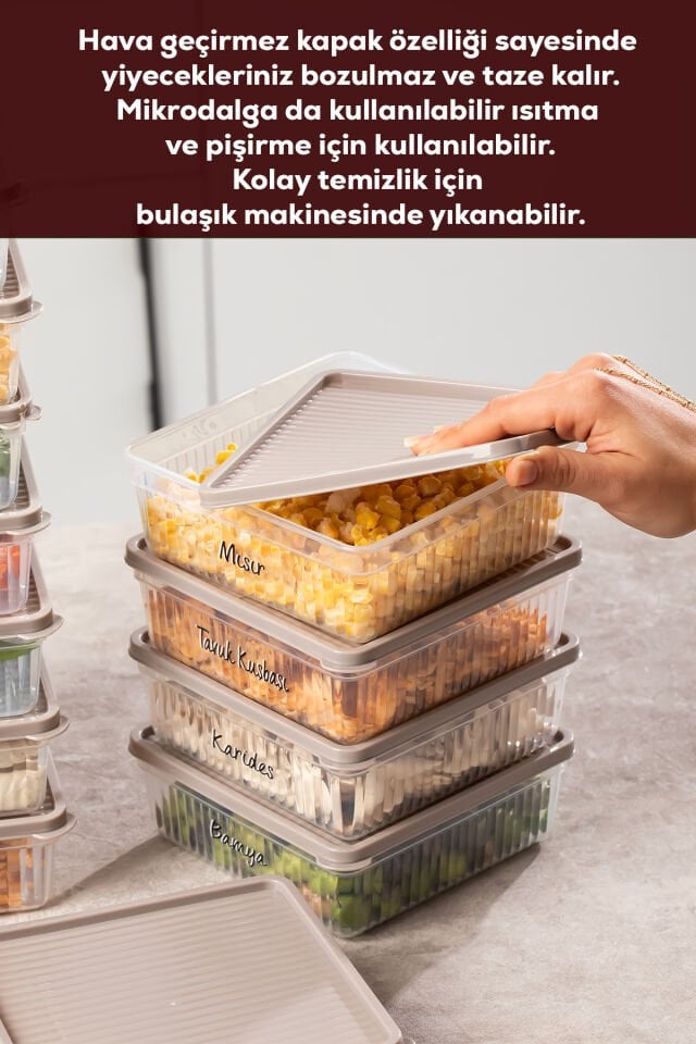 Porsima 5308 12li Buzdolabı ve Difriz Düzenleyici Saklama Kabı Seti - BPA İçermez, Mikrodalga Uyumlu, Kapaklı, Gıda Saklama Kabı, Kapicino, 1 Lt