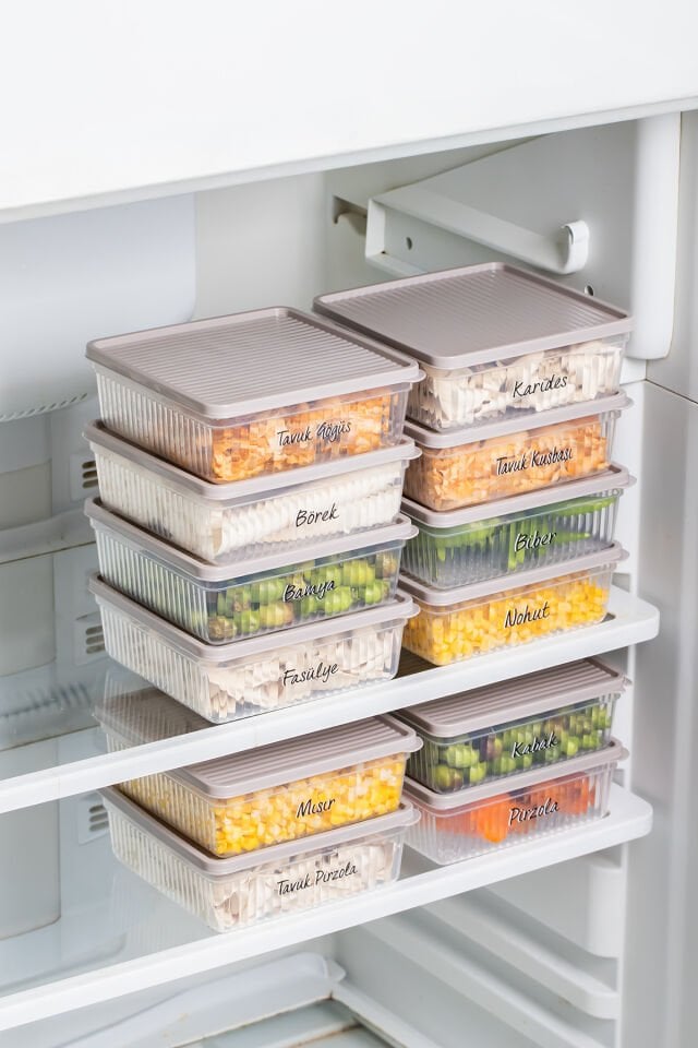 Porsima 5308 12li Buzdolabı ve Difriz Düzenleyici Saklama Kabı Seti - BPA İçermez, Mikrodalga Uyumlu, Kapaklı, Gıda Saklama Kabı, Kapicino, 1 Lt