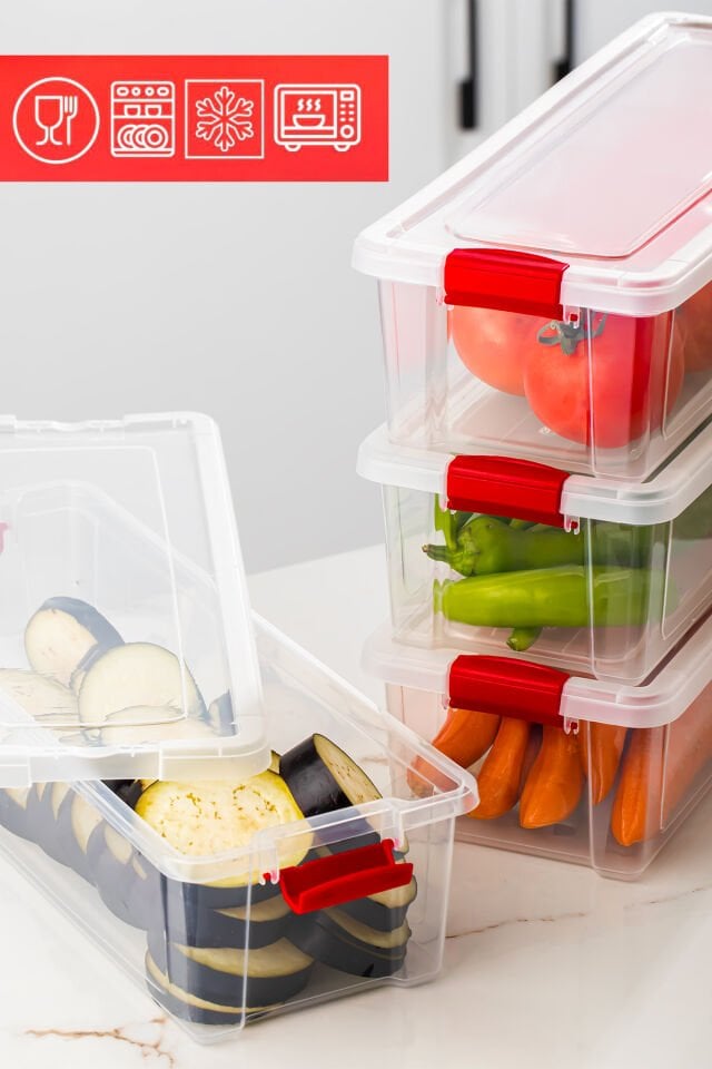 Porsima 456-4 4lü Kilitli Kapaklı Yiyecek Erzak Saklama Kabı Seti - Buzdolabı Düzenleyici Organizeri 3,4lt
