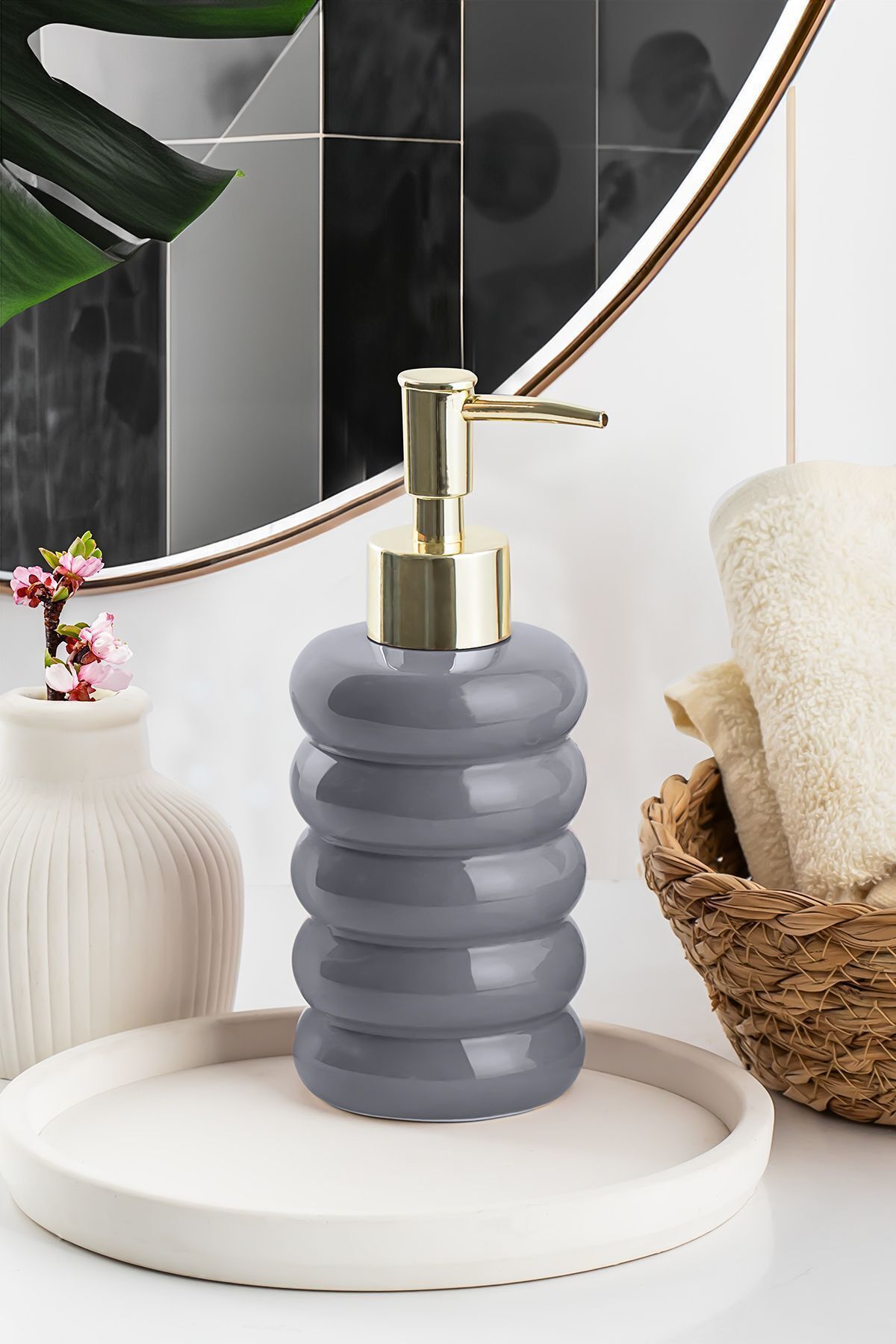Porsima 3204 Seramik Sıvı Sabunluk - Tezgah Üstü Banyo Mutfak Lavabo Sabunluğu - 275 cc-PUDRA