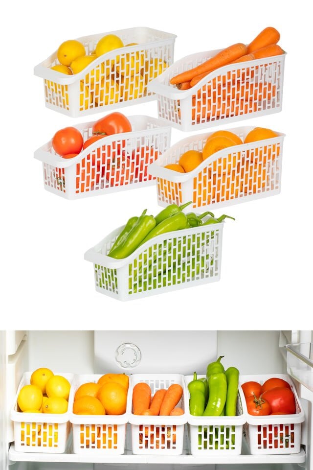 Porsima Org-20-5 5li Çok Amaçlı Plastik Dolap Içi Düzenleyici Saklama Kutusu Organizer Sepet - Beyaz