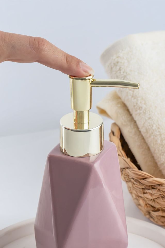 Porsima 3203 Seramik Sıvı Sabunluk - Tezgah Üstü Banyo Mutfak Lavabo Sabunluğu - 250 cc-PUDRA