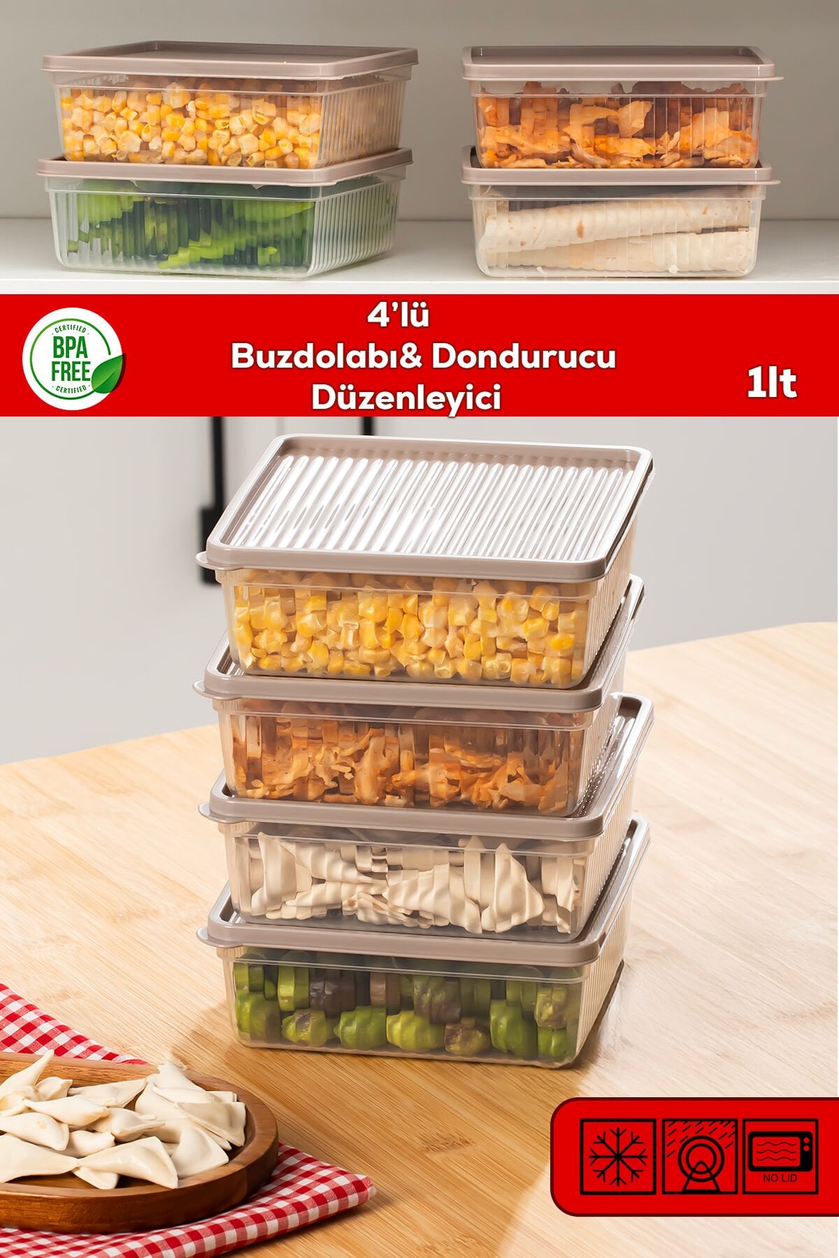 Porsima 5306 4lü Buzdolabı ve Difriz Düzenleyici Organizer Mikrodalga Derin Dondurucu Buzluk Saklama Kabı