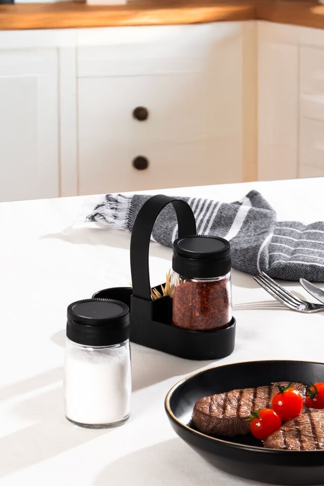 Porsima 00467 Siyah Drop 2li Standlı Tuzluk Biberlik Seti - 100ml