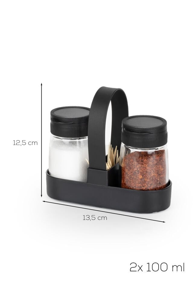 Porsima 00467 Siyah Drop 2li Standlı Tuzluk Biberlik Seti - 100ml