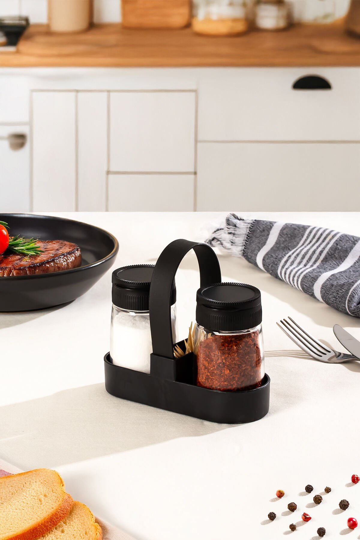 Porsima 00467 Siyah Drop 2li Standlı Tuzluk Biberlik Seti - 100ml