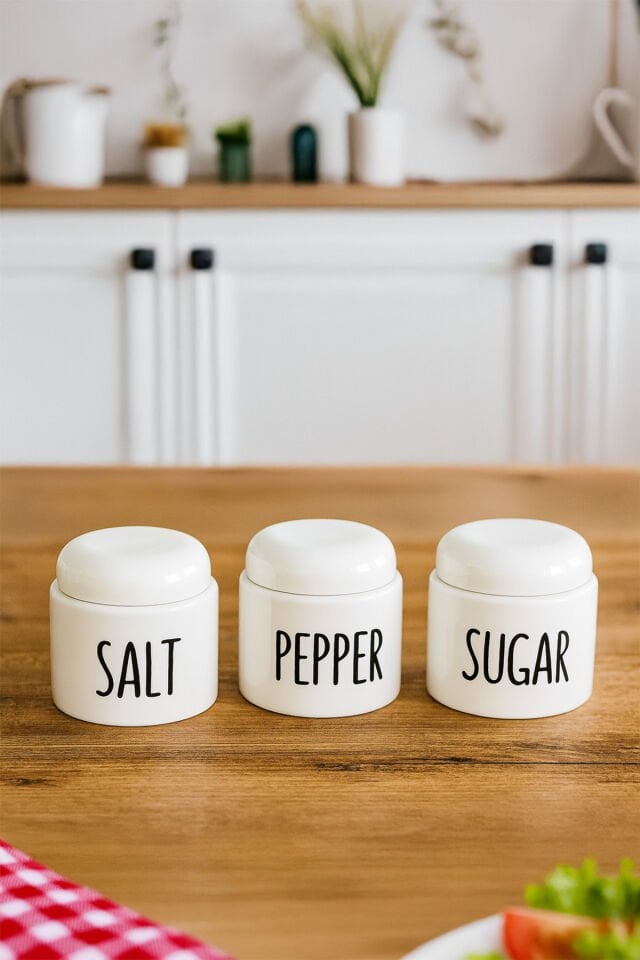 Porsima Francesco 3'lü Porselen Ergonomik Baharatlık Seti Yuvarlak Formlu Beyaz Takım