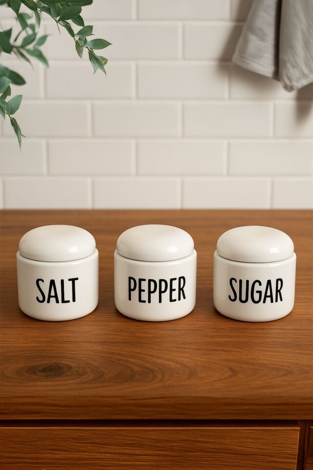 Porsima Francesco 3'lü Porselen Ergonomik Baharatlık Seti Yuvarlak Formlu Beyaz Takım