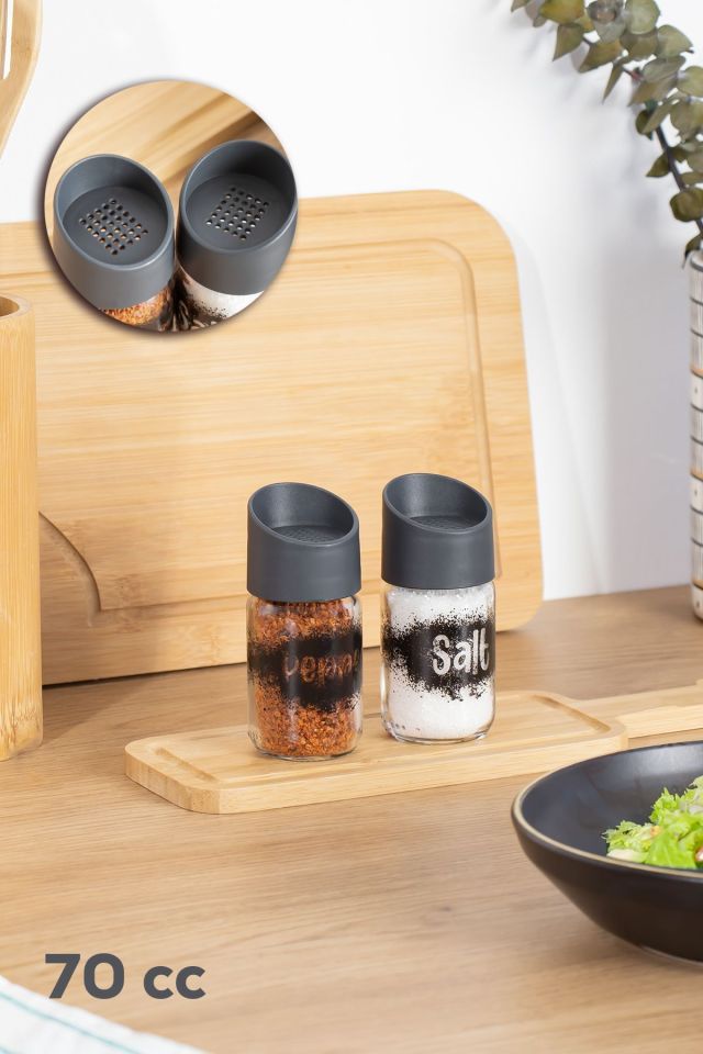 Porsima 121062-23-24 2'li Baharat Takımı - Cam Tuzluk Biberlik Baharatlık Salt Pepper 70 cc