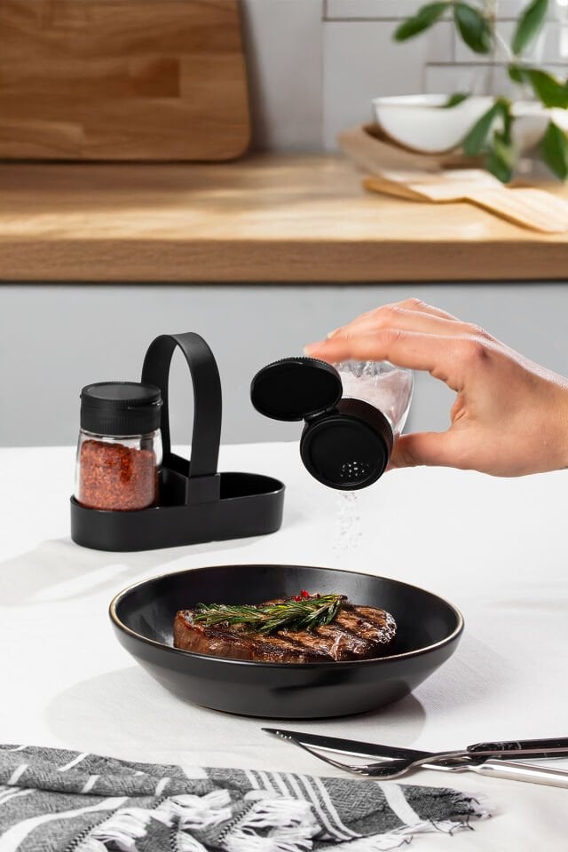 Porsima 00467 Siyah Drop 2li Standlı Tuzluk Biberlik Seti - 100ml