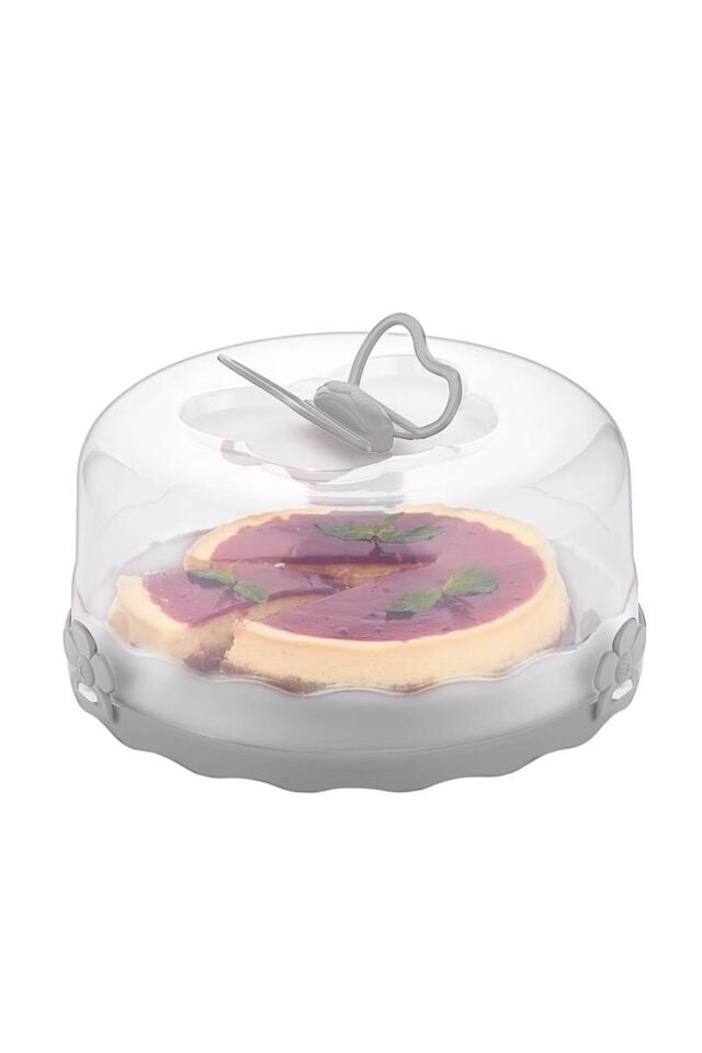 Porsima L-00501 Caramel Kilitli Kapaklı Kek Pasta Saklama Taşıma Kabı Borcam - Kek Fanusu Gri
