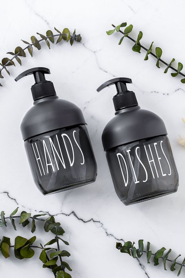 Porsima C-527 2'li Cool Sıvı Sabunluk Seti - Mutfak-Banyo Tezgah Üstü Temizlik Seti - ANTRASİT Cam 425 ml