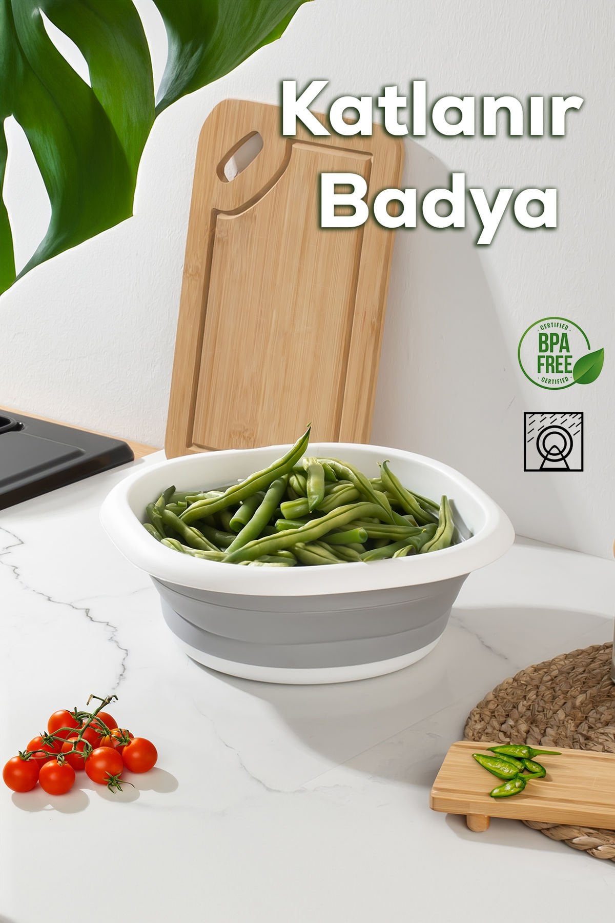 Porsima 698 Çok Amaçlı Katlanır Badya Akordiyon Leğen Meyve Sebze Bulaşık Leğeni - 3 Litre Beyaz Gri