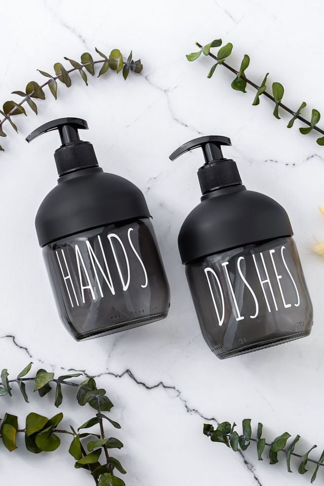 Porsima C-527 2'li Cool Sıvı Sabunluk Seti - Mutfak-Banyo Tezgah Üstü Temizlik Seti - SİYAH Cam 425 ml