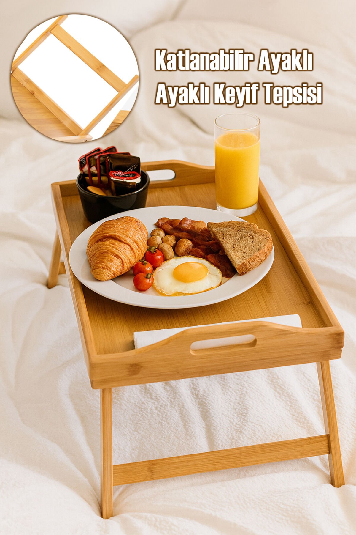 Porsima PBT-054 Katlanır Ayaklı Bambu Yatak Keyif Tepsisi (50cm*30cm), Portatif Tepsi