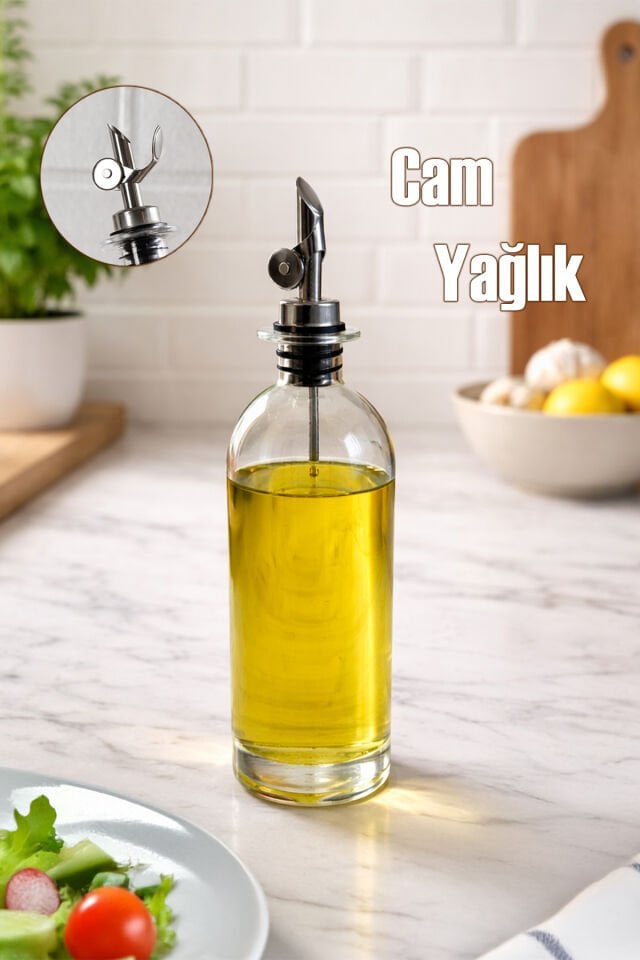 Porsima 3890-1 Gümüş Sızdırmaz Kapaklı Cam Yağlık Sirkelik Yağdanlık 500 ml