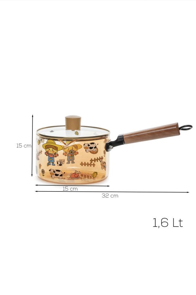 Porsima NSMBG Ahşap Saplı Isıya Dayanıklı Cam Tencere Süt Potu |Borosilikat Cam | Termisil Ocak Üstü Cam Tencere 1600cc