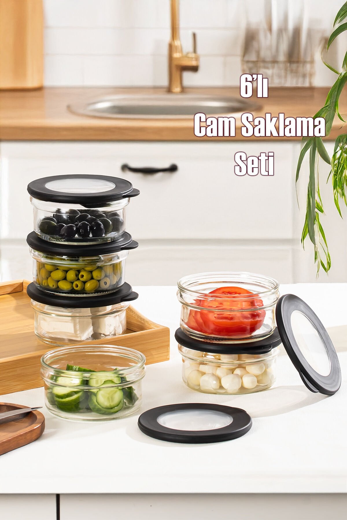 Porsima 4381 Flat 6lı Cam Kahvaltılık Çok Amaçlı Saklama Kabı Cam Kahvaltı Seti