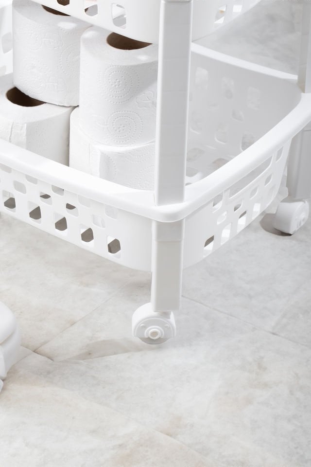 Porsima 79-1 4 Katlı Tekerlekli Organizer Raf  Çok Amaçlı Mutfak Banyo Düzenleyici Raf Ünitesi Beyaz