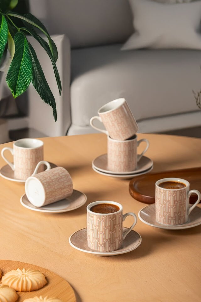 Porsima Sd-210-5 Porselen 6 Kişilik Fincan Seti 12 Parça Türk Kahvesi Fincanı Takımı-100ml Çok Renkli