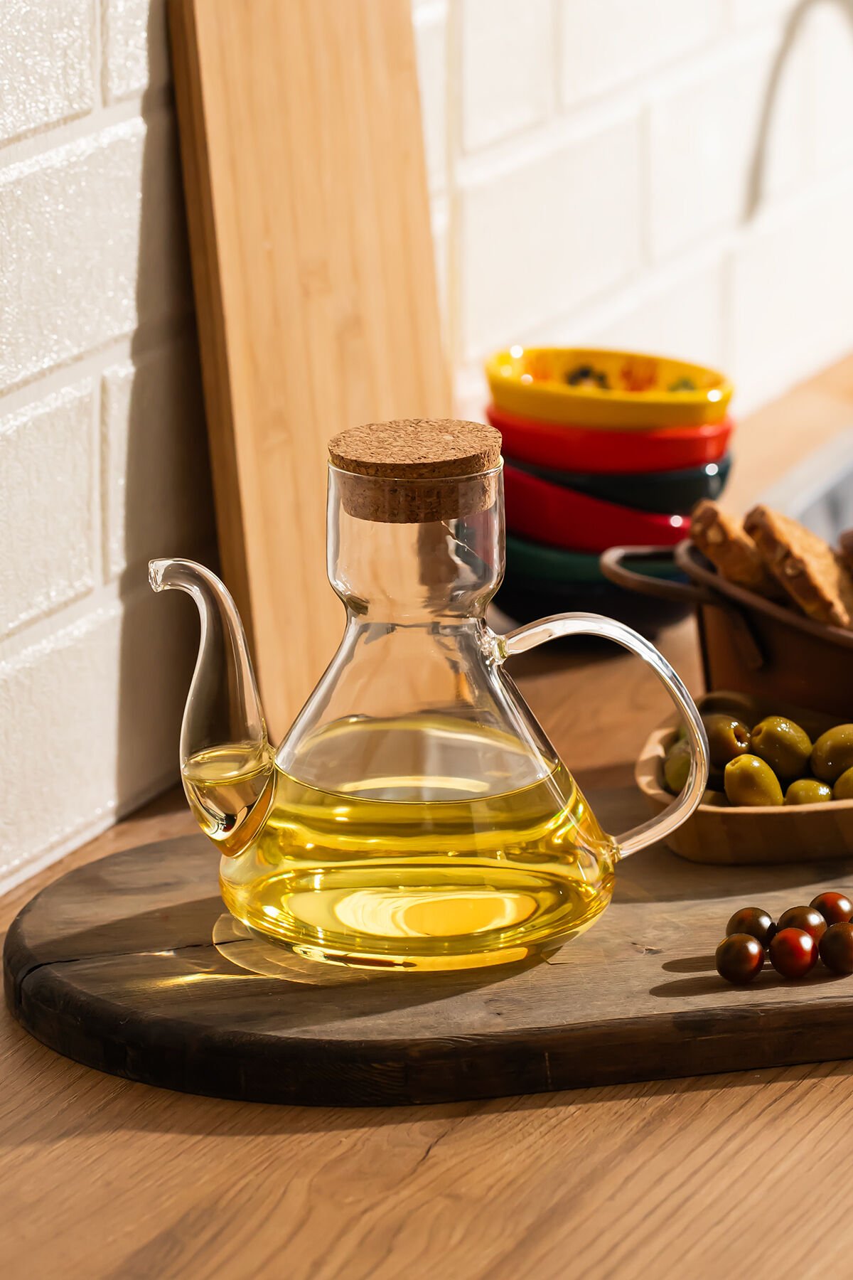 Porsima 6517 Mantar Kapaklı Borosilikat Cam Yağlık Sirkelik Yağdanlık 500 ml