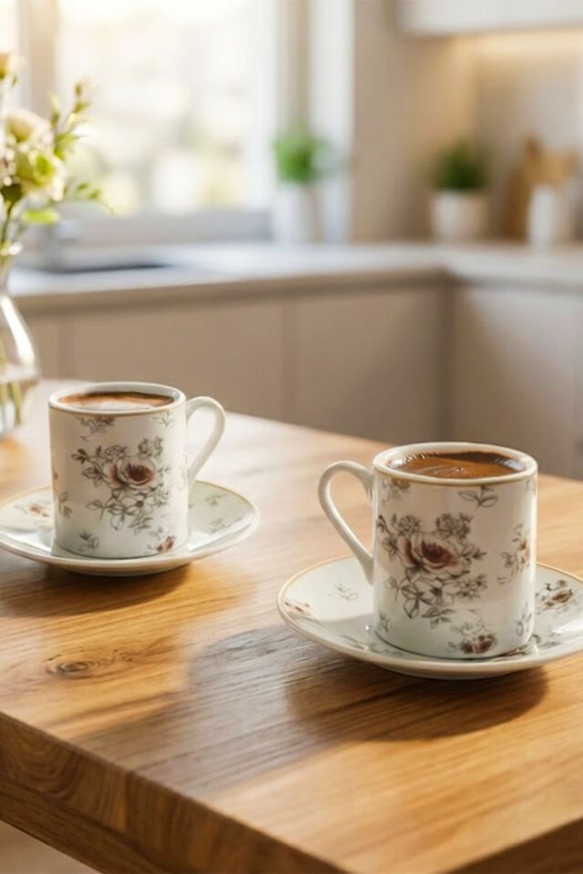 Porsima Sd-210-6 Altın Yaldızlı Porselen 6 Kişilik Fincan Seti 12 Parça Türk Kahvesi Fincanı Takımı-100ml Çok Renkli