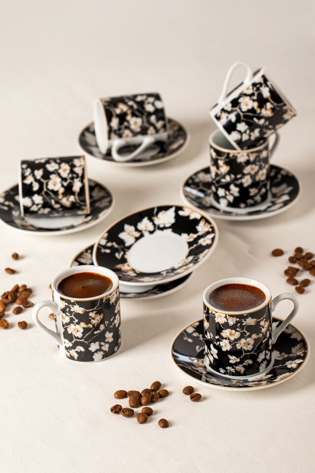 Porsima Sd-210-3 Altın Yaldızlı Porselen 6 Kişilik Fincan Seti 12 Parça Türk Kahvesi Fincanı Takımı-100ml Çok Renkli