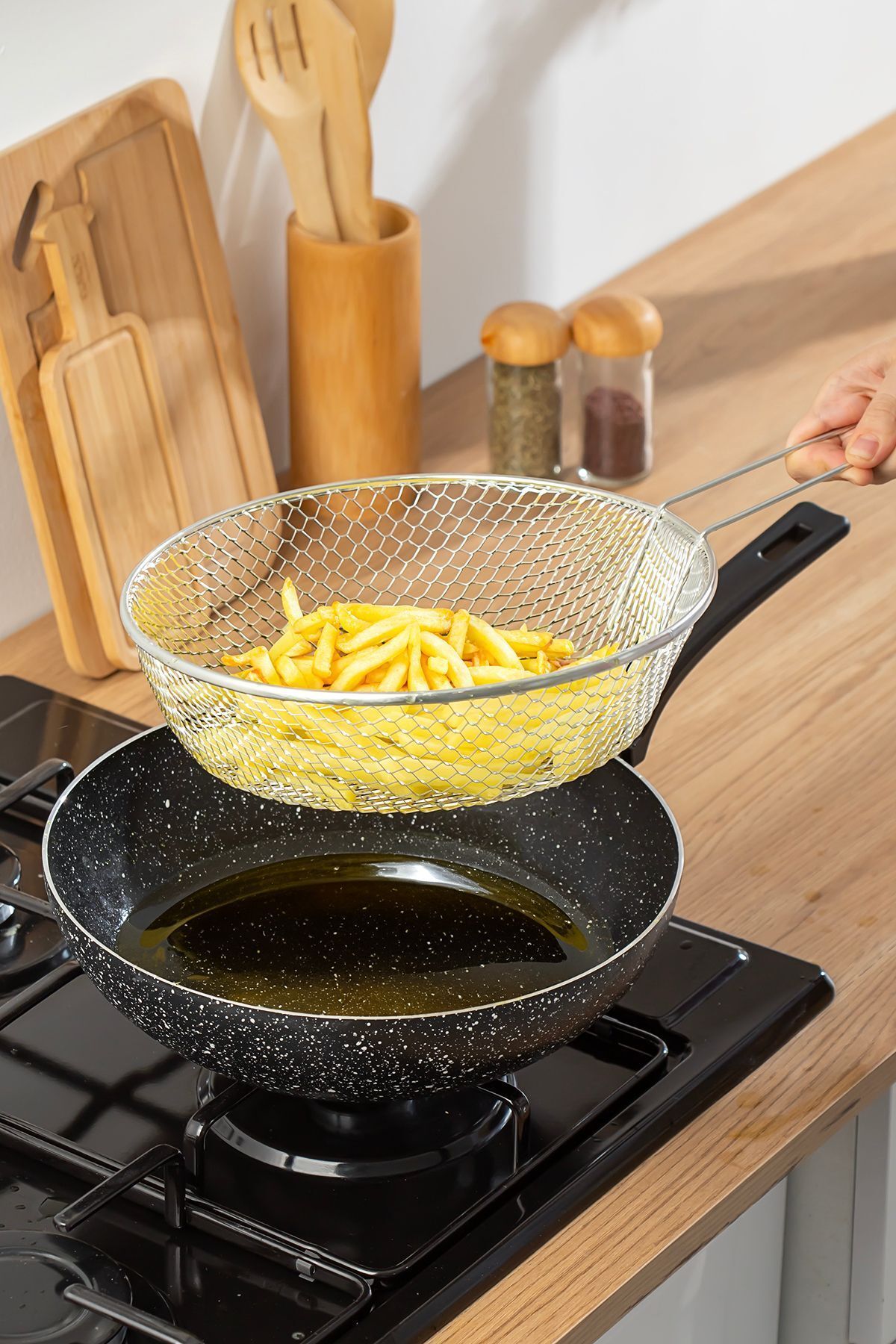 Porsima 2 Parça Yanmaz Yapışmaz Granit Kızartma Fritoz Wok Tava 28 Cm