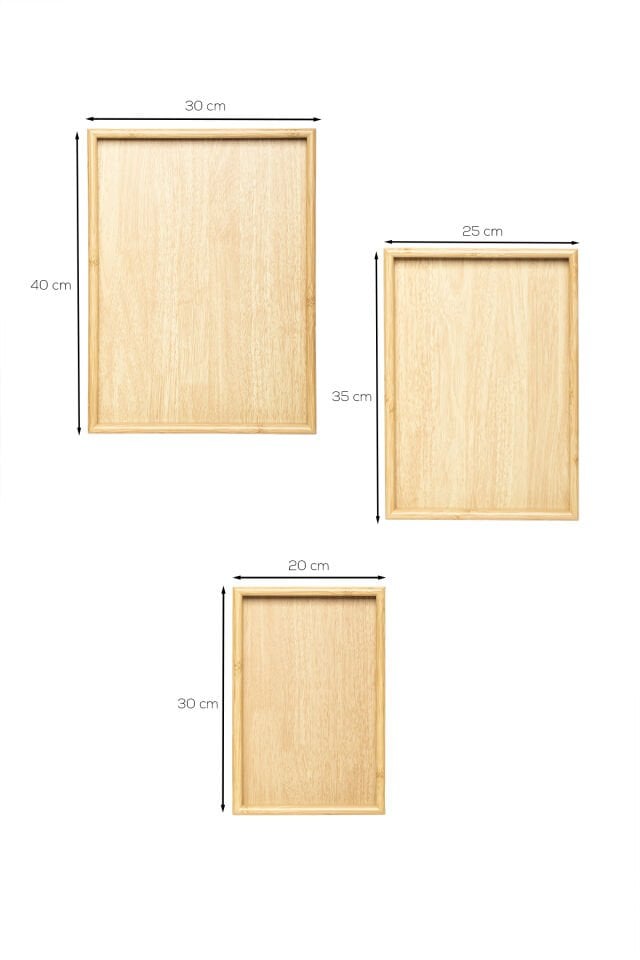 Porsima 130105043 Ahşap Tepsi 3lü Set Çay Kahve Bambu Sunumu Tepsi Seti